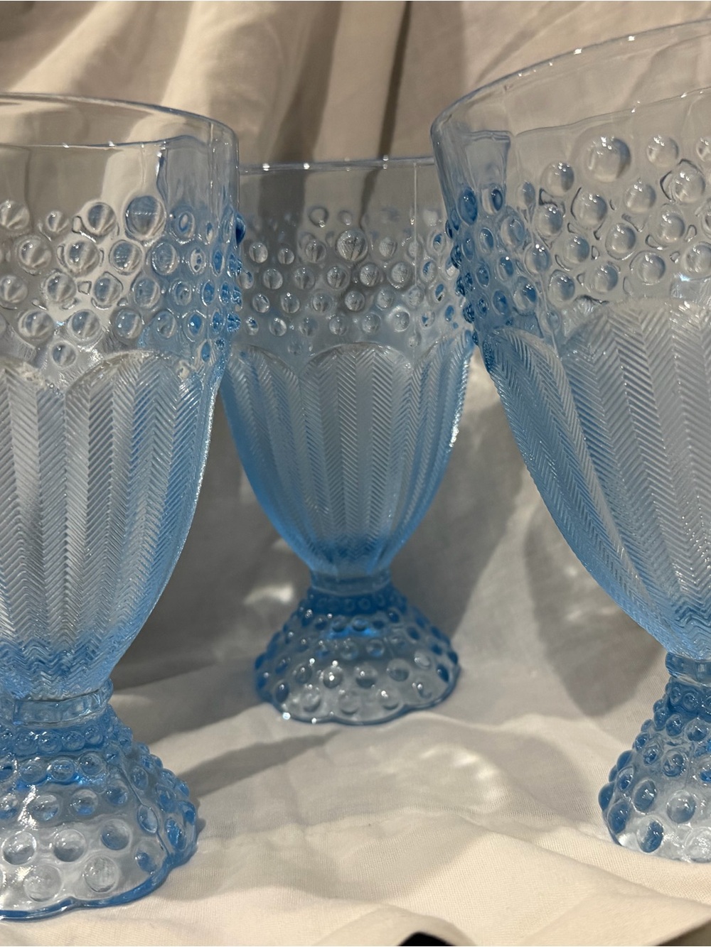 Set of 3 Blue Hobnail Goblets
